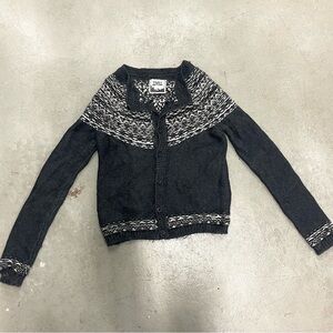 Aritzia Tna Grey Fair Isle Cardigan‎ Button Sweater Merino Wool Alpaca Aztec